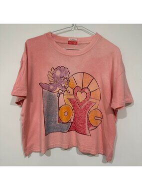 Mother 'The Grab Bag' Crop Tee T-shirt Pink Size M Cupid Love Vintage Wash